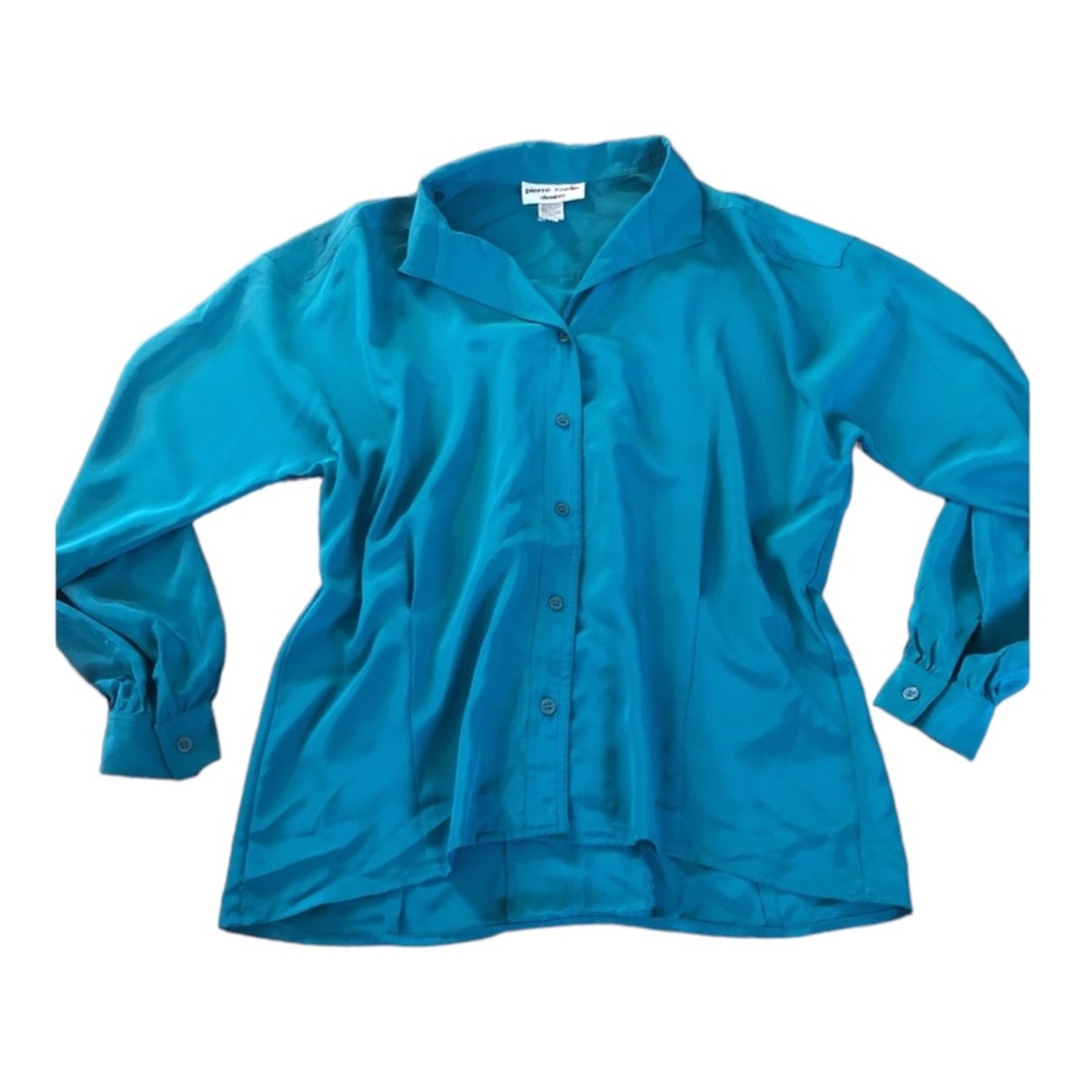 1980’s Pierre Cardin Teal Button Down Long Sleeved Blouse, Medium